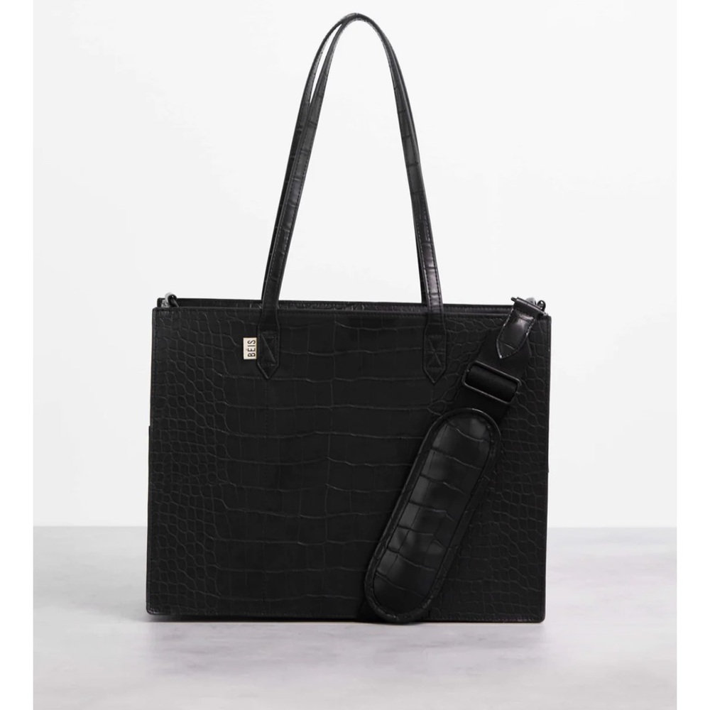 Beis The Work Tote in black croc